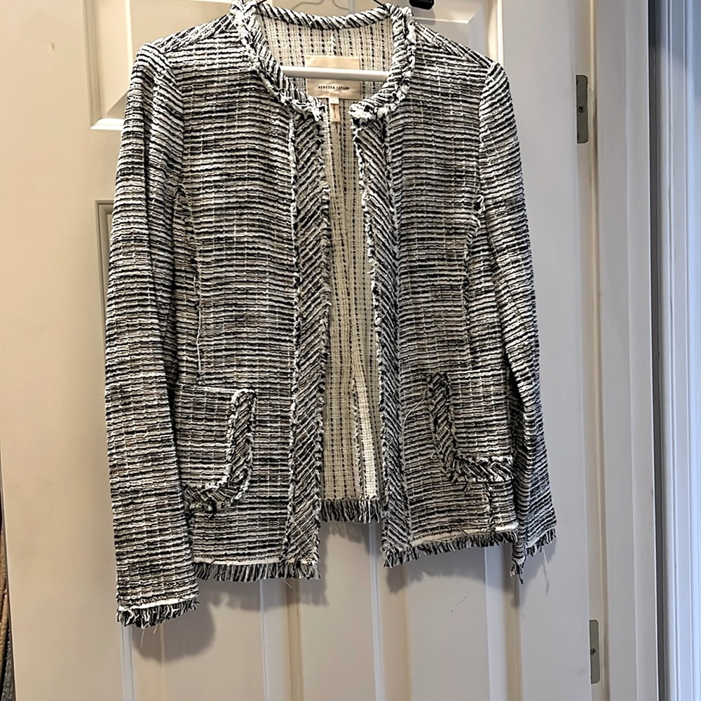 Size 4 Rebecca Taylor cropped blazer in black and white.